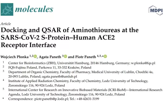 Wojciech Płonka, Agata Paneth and Piotr Paneth Docking and QSAR of Aminothioureas at the SARS-CoV-2 S-Protein–Human ACE2 Receptor Interface