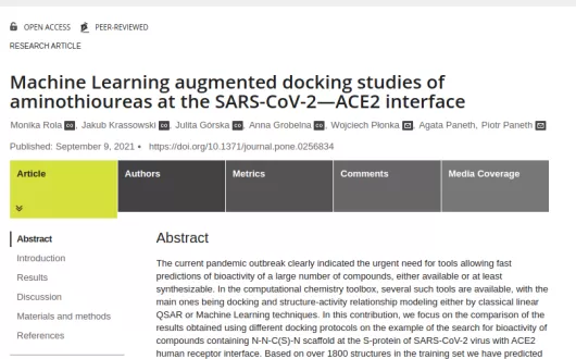 Machine Learning augmented docking studies of aminothioureas at the SARS-CoV-2—ACE2 interface.