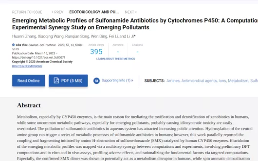 Emerging Metabolic Profiles of Sulfonamide Antibiotics by Cytochromes P450: A Computational–Experimental Synergy Study on Emerging Pollutants