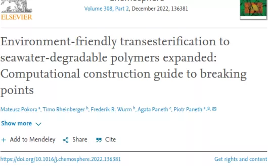 Environment-friendly transesterification to seawater-degradable polymers expanded: Computational construction guide to breaking points