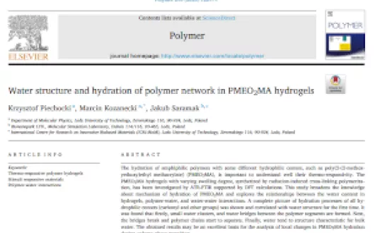 Water structure and hydration of polymer network in PMEO2MA hydrogels.