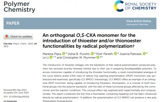 An orthogonal O,S-CKA monomer for the introduction of thioester and/or thionoester functionalities by radical polymerization
