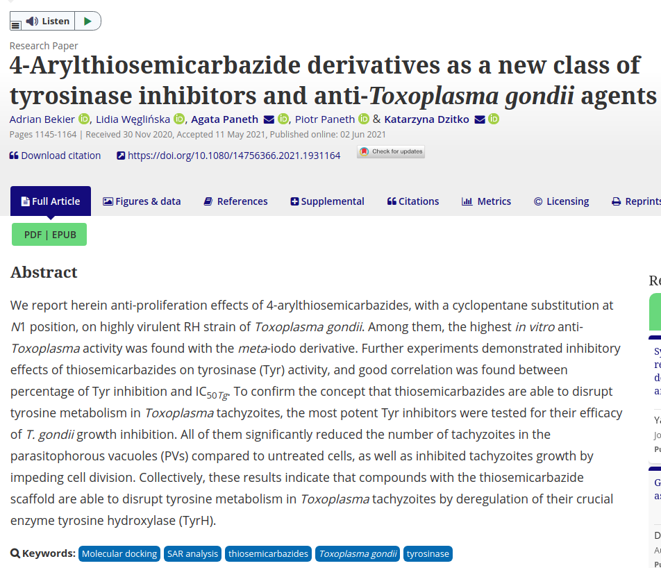 4-Arylthiosemicarbazide derivatives as a new class of tyrosinase inhibitors and anti-Toxoplasma gondii agents