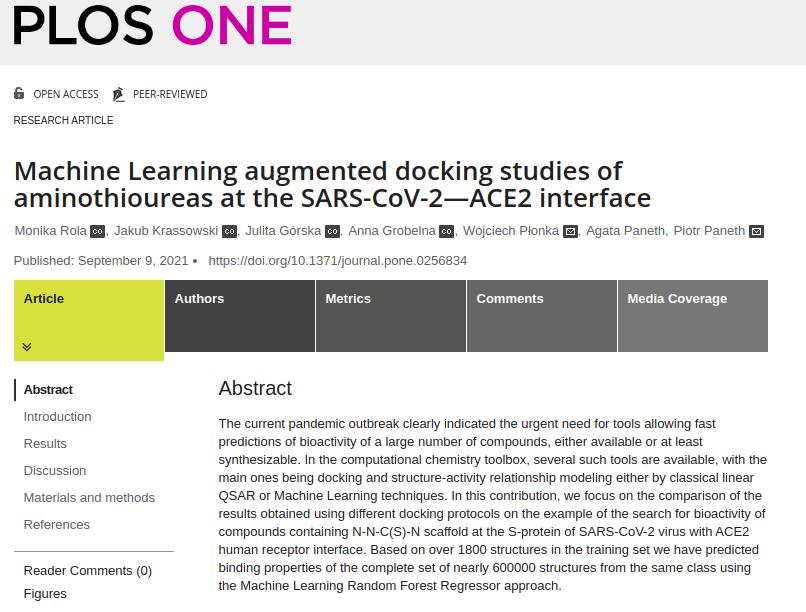 Machine Learning augmented docking studies of aminothioureas at the SARS-CoV-2—ACE2 interface.