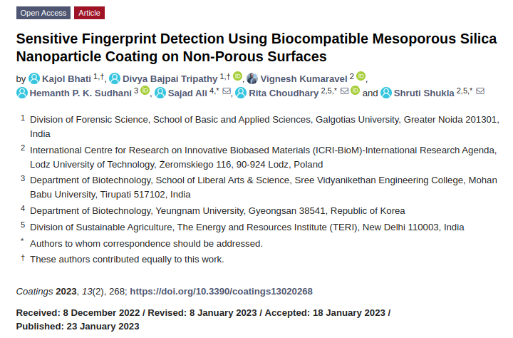 Sensitive Fingerprint Detection Using Biocompatible Mesoporous Silica Nanoparticle Coating on Non-Porous Surfaces