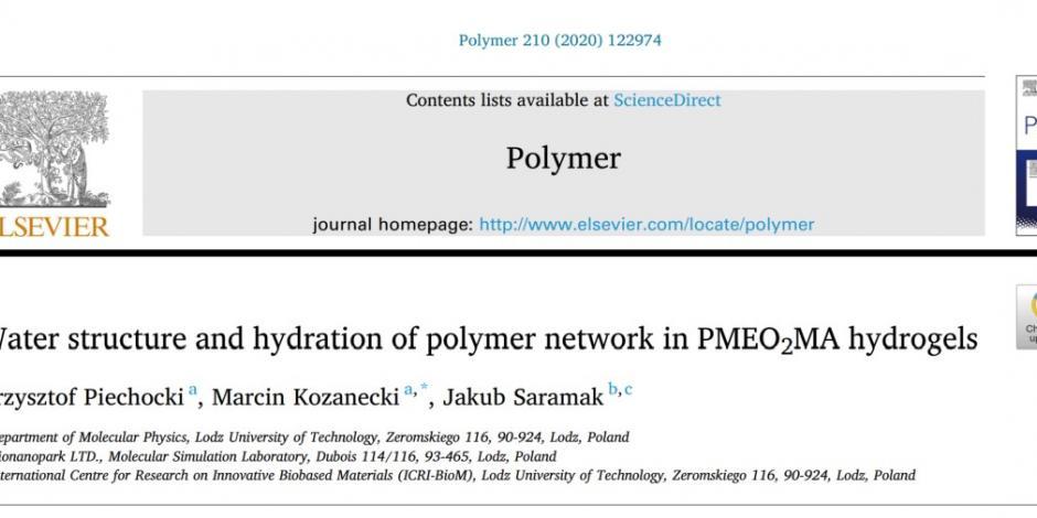 Krzysztof Piechocki, Marcin Kozanecki, Jakub Saramak, Water structure and hydration of polymer network in PMEO2MA hydrogels