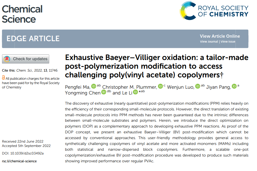 Exhaustive Baeyer–Villiger oxidation: a tailor-made post-polymerization modification to access challenging poly(vinyl acetate) copolymers