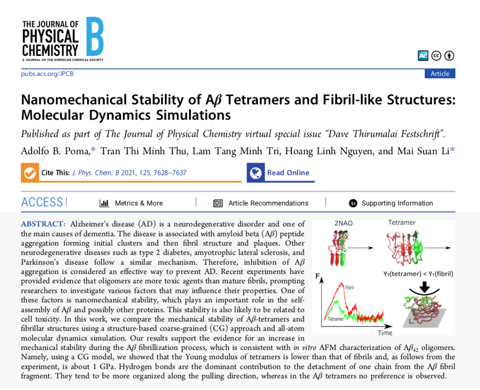 Nanomechanical Stability of Aβ Tetramers and Fibril-like Structures:Molecular Dynamics Simulations.