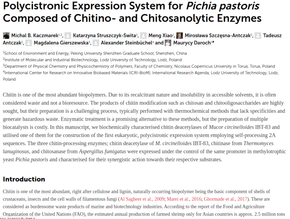 Polycistronic Expression System for Pichia pastoris Composed of Chitino- and Chitosanolytic Enzymes