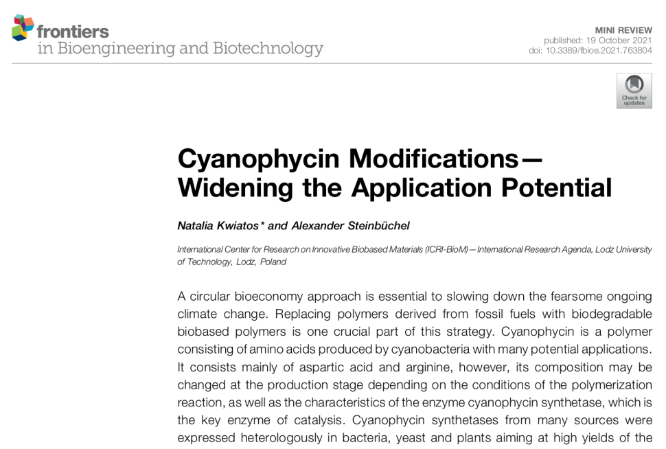 Cyanophycin Modifications – Widening the Application Potential.