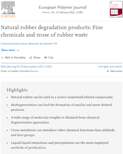 Natural rubber degradation products: Fine chemicals and reuse of rubber waste