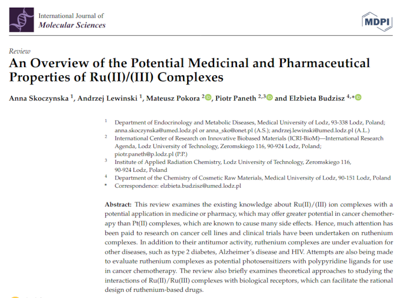 An Overview of the Potential Medicinal and Pharmaceutical Properties of Ru(II)/(III) Complexes